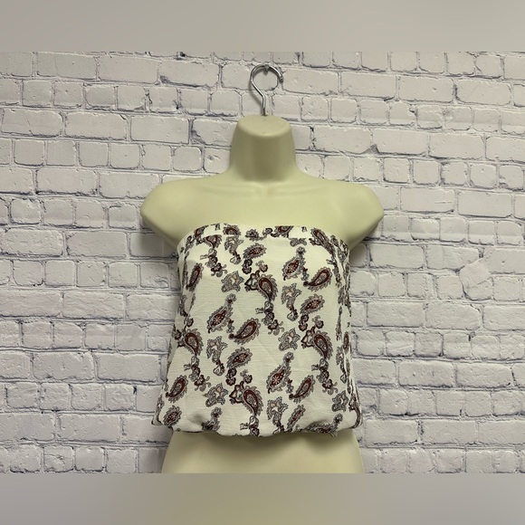 Guess Tops - Guess Women's White and Brown Paisley Tube Top Size Small
